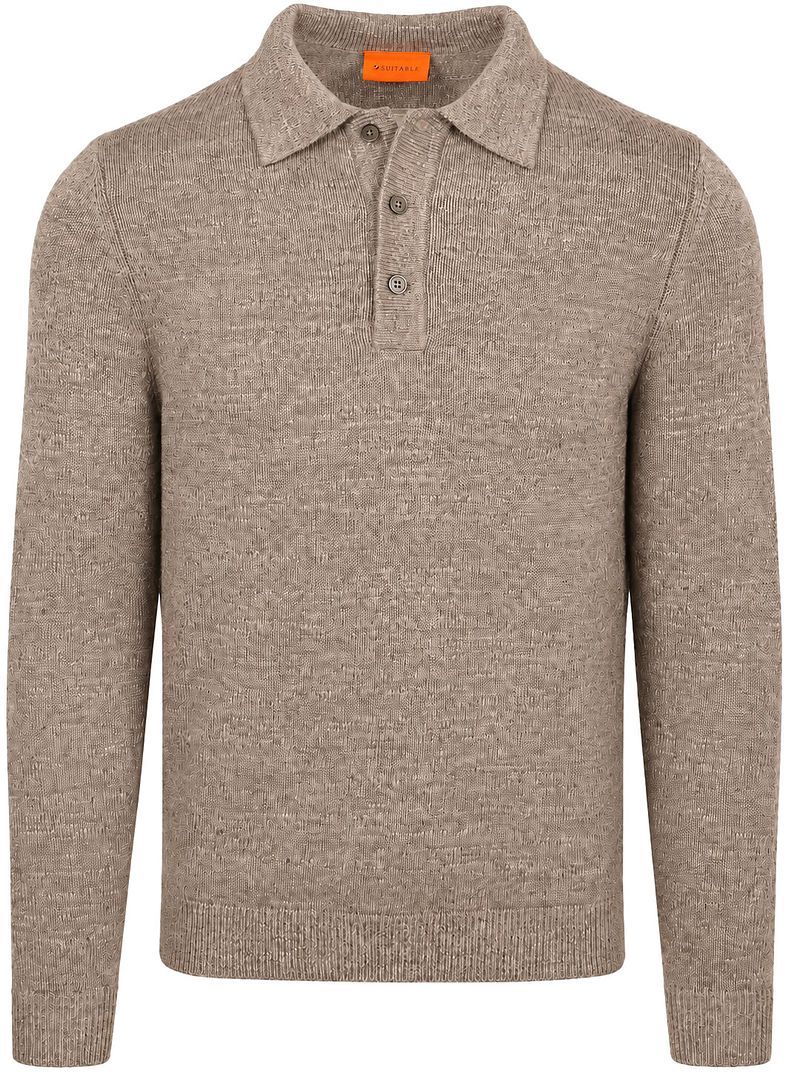 Suitable Button Longue Melange Poloshirt Beige
