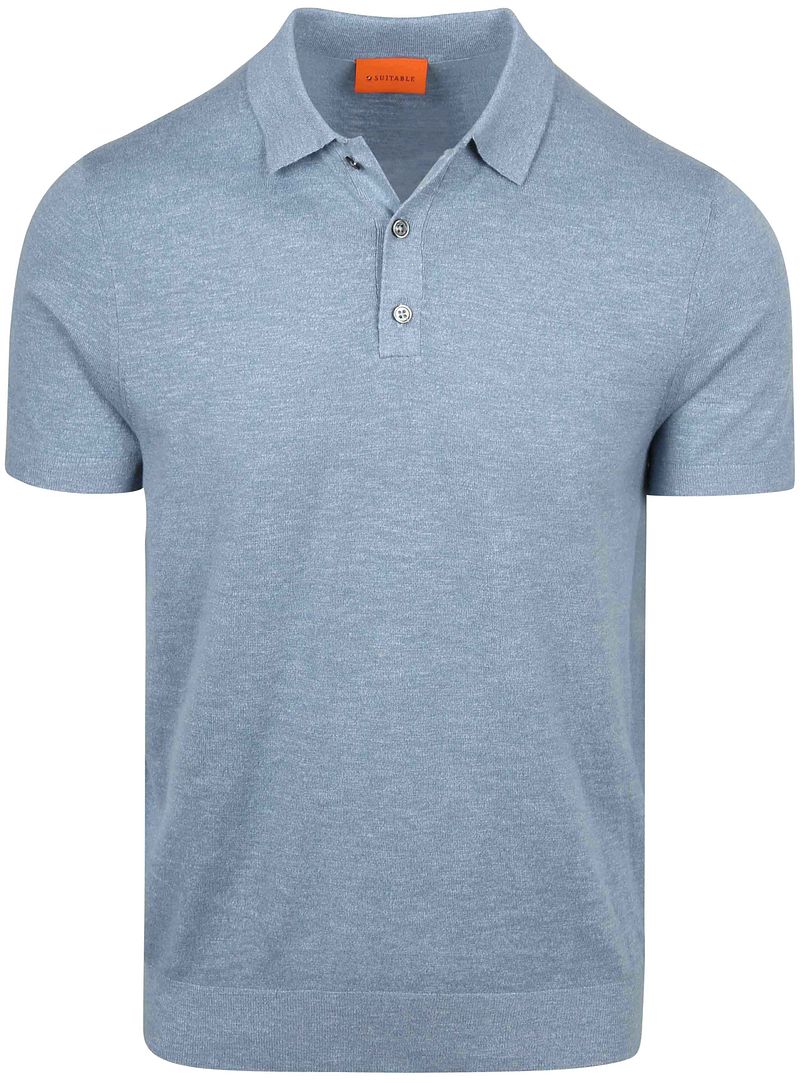 Suitable Gestricktes Poloshirt Baumwolle Leinen Blau - Größe M