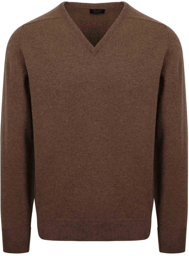 William Lockie V-Ausschnitt Pullover Lammwolle Mocha - Größe L günstig online kaufen