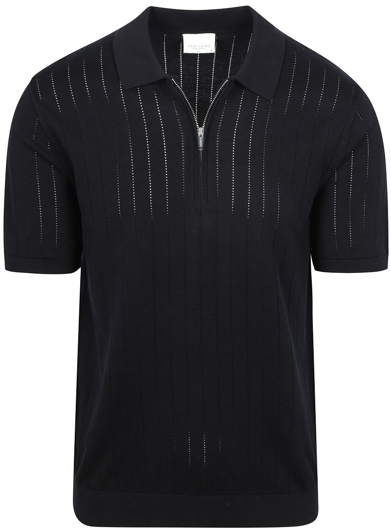 Profuomo Strick-Poloshirt Half-Zip Dropneedle Marine - Größe M