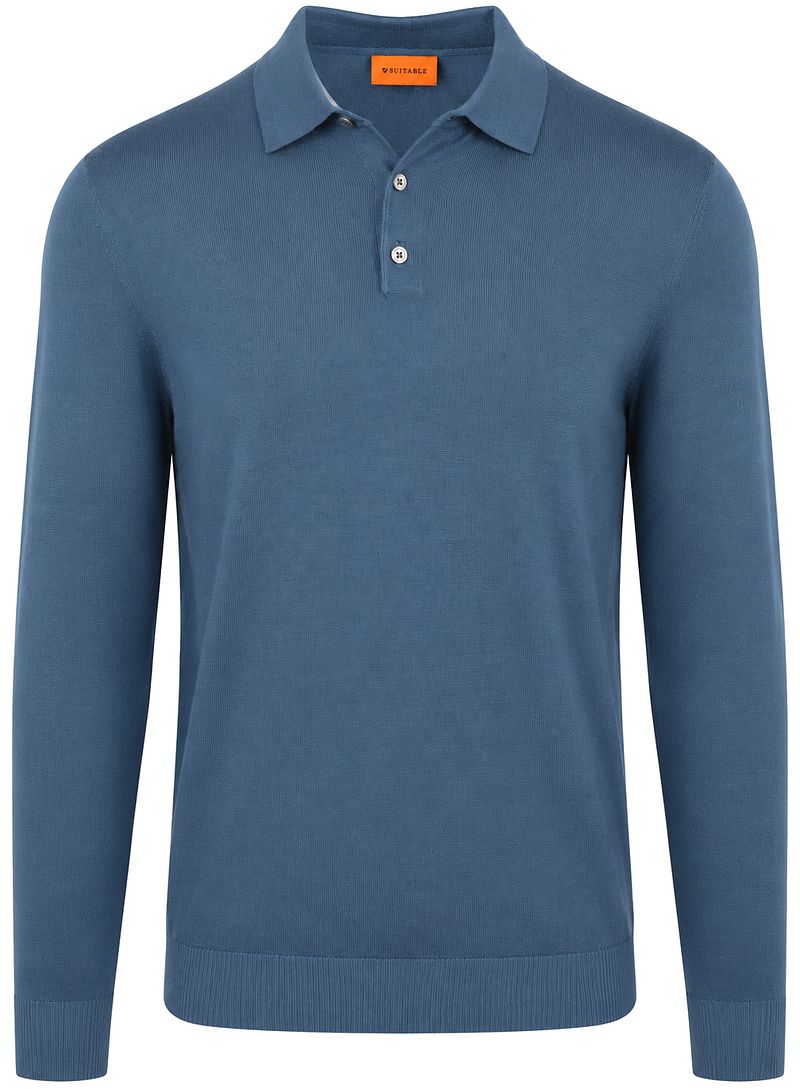Suitable Compact Cotton Poloshirt Denim Blauw