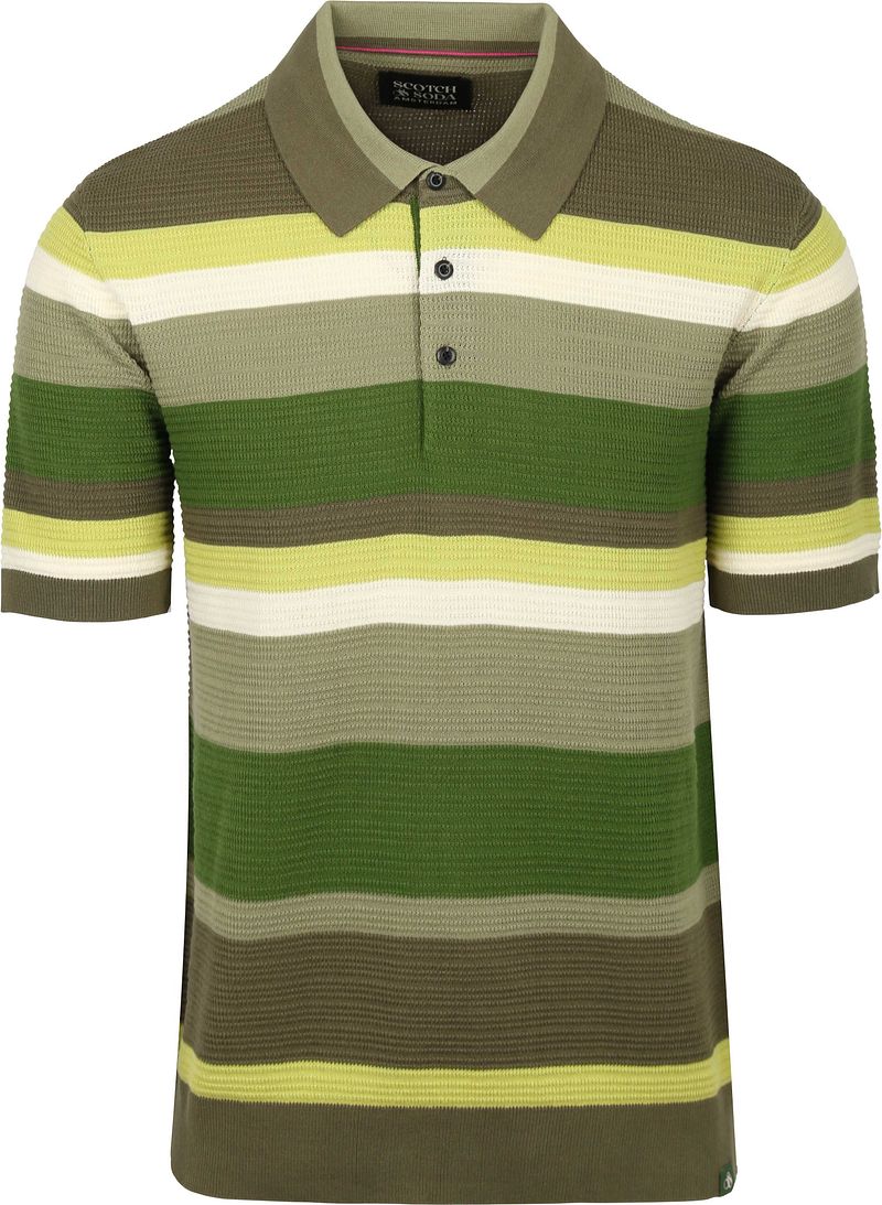 Scotch and Soda Knitted Polo Structure Stripe Groen