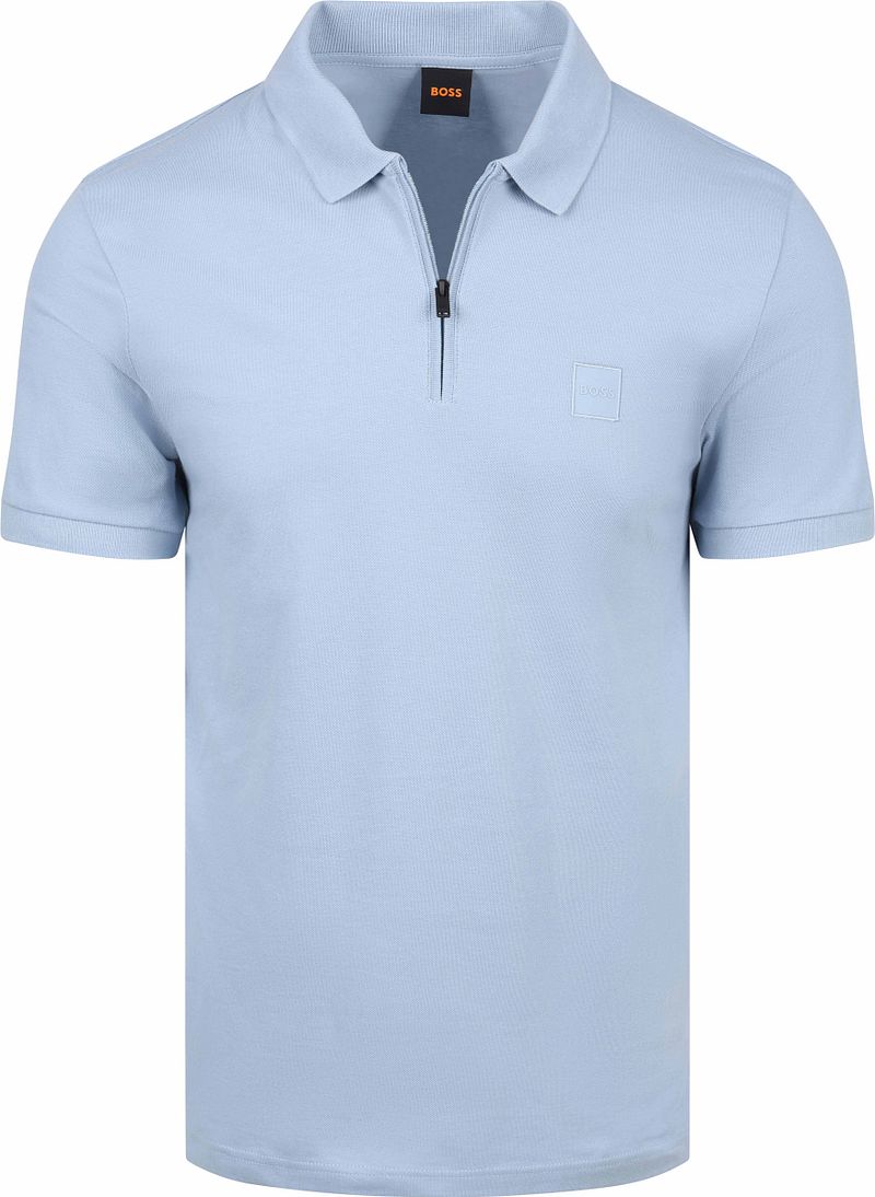 Boss Passerzip Half Zip Polo Lichtblauw
