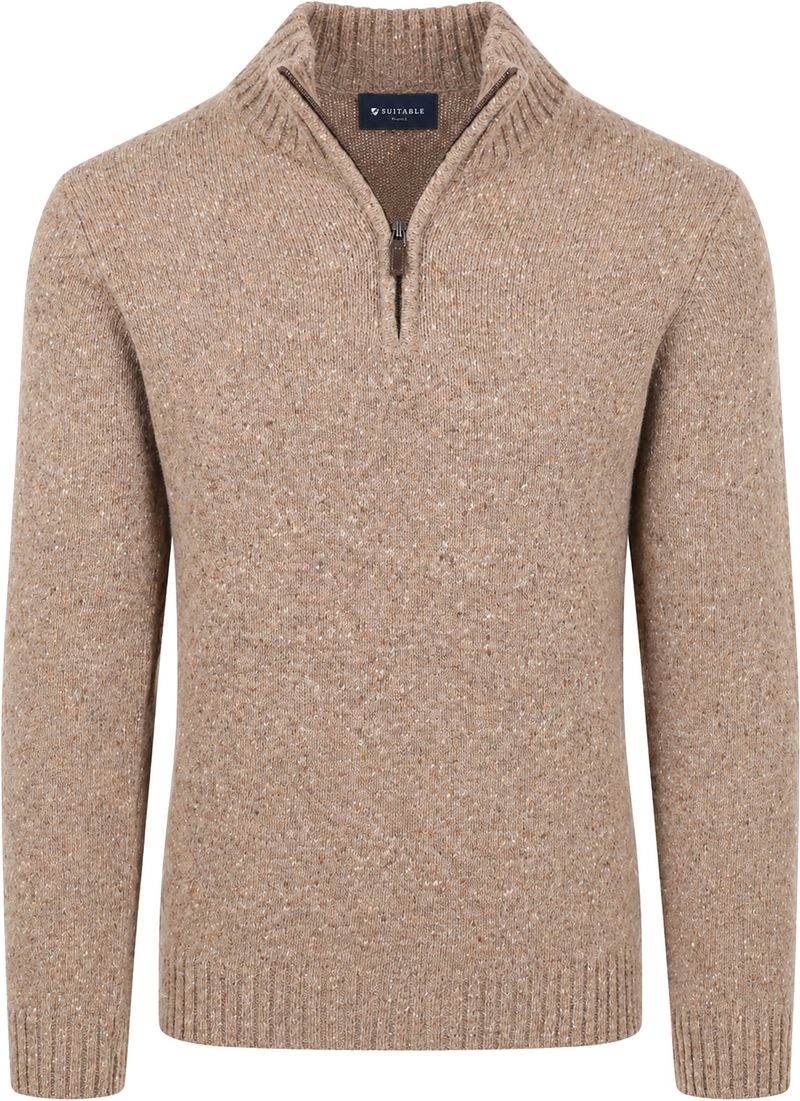Suitable Half Zip Pull Tweed Beige