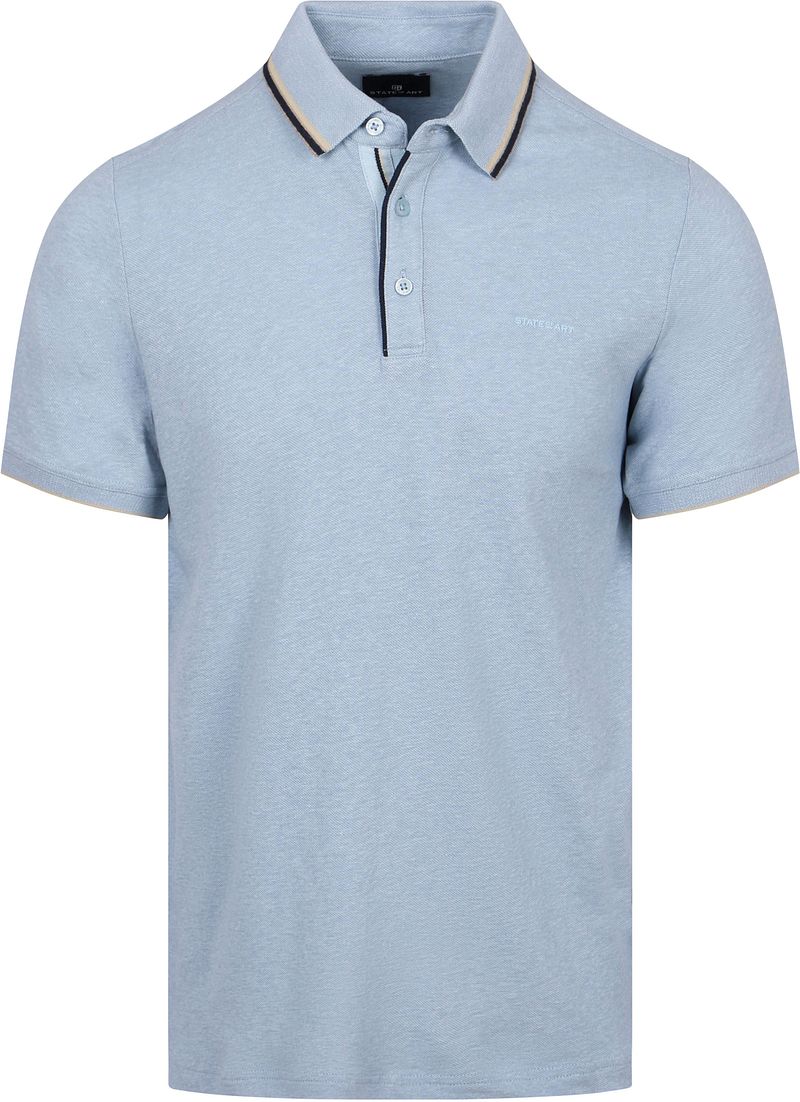 State of Art Poloshirt Tipping Cotton Linen Hellblau - Größe M günstig online kaufen