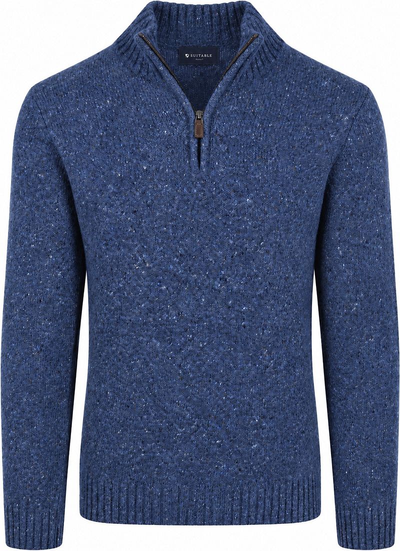Suitable Half Zip Pull Tweed Donkerblauw