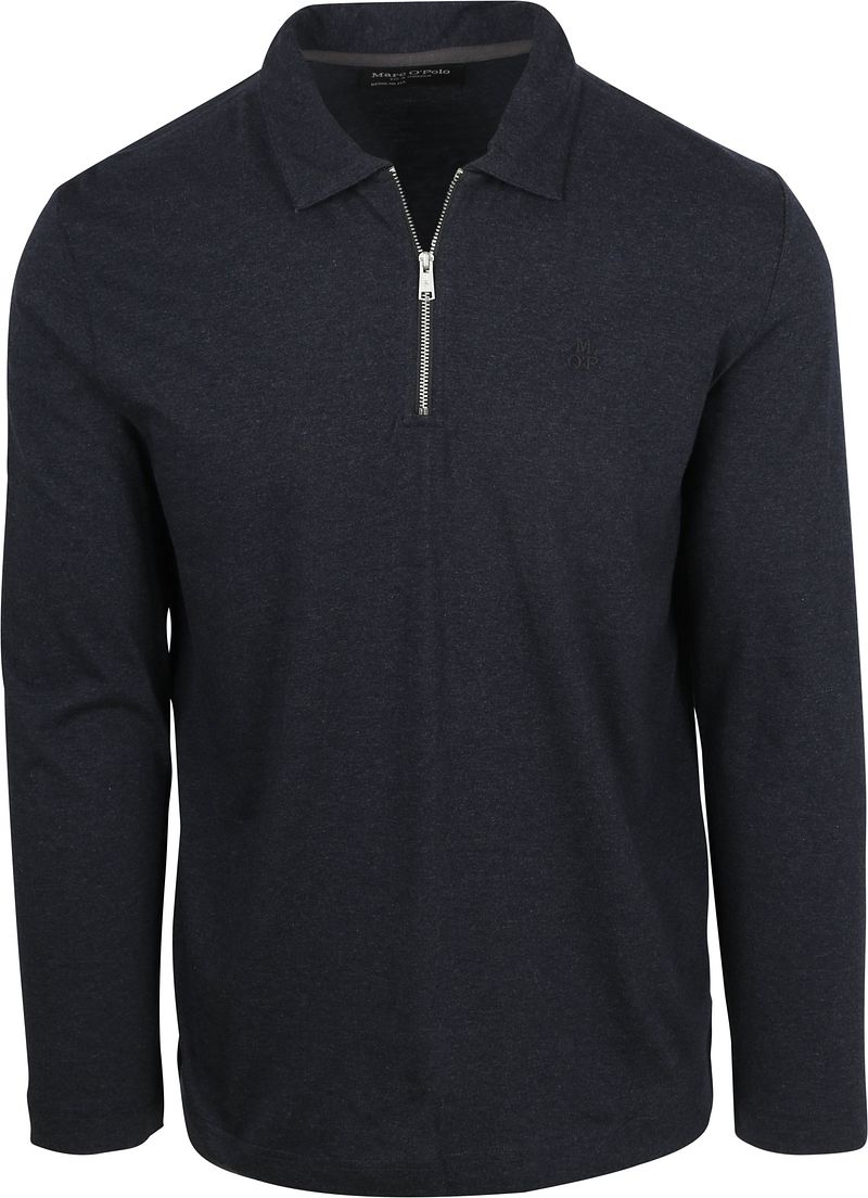 Marc O'Polo Longsleeve Half-Zip Polo Navy - Größe M günstig online kaufen