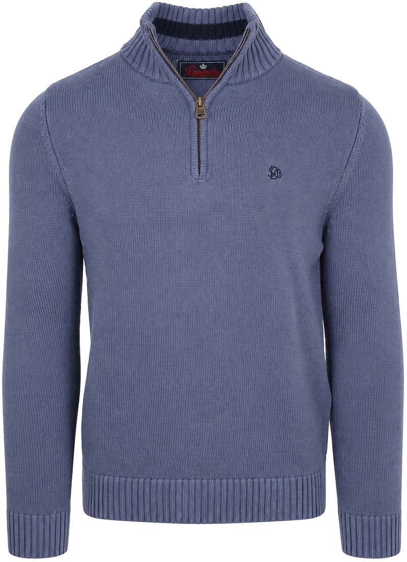 Superdry Knit Half Zip Cotton Jumper Blauw