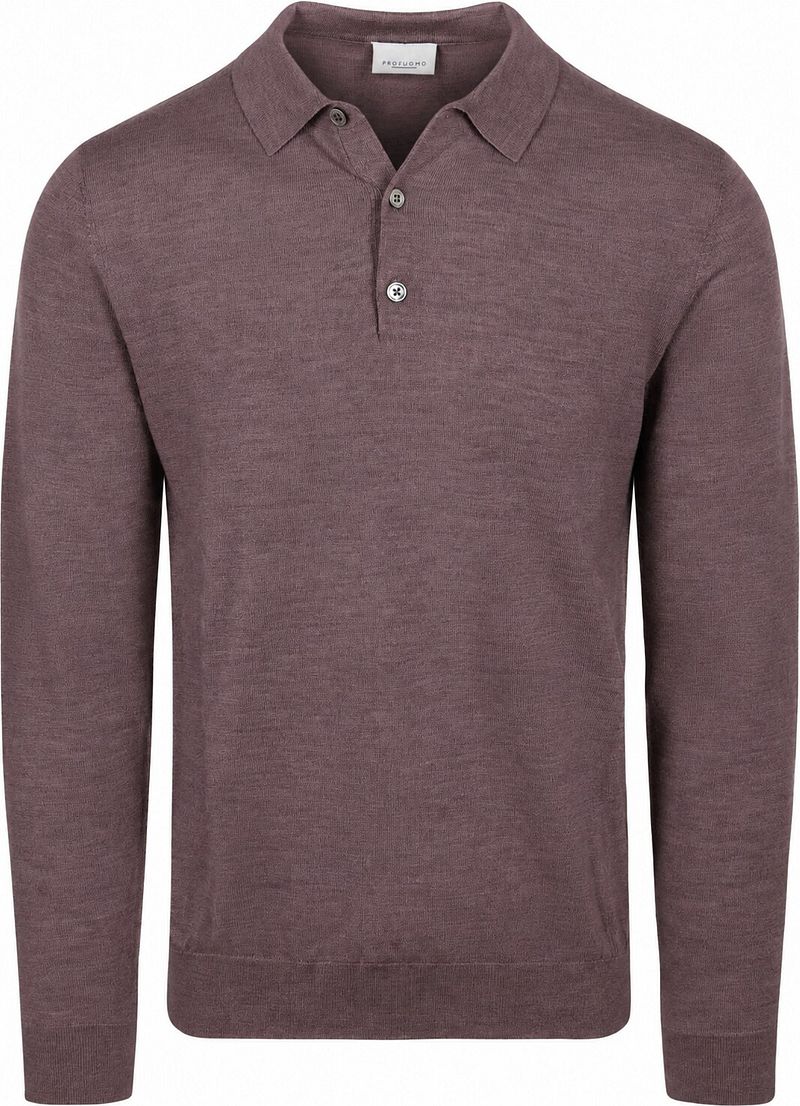 Profuomo Longsleeve Poloshirt Merinowol Aubergine