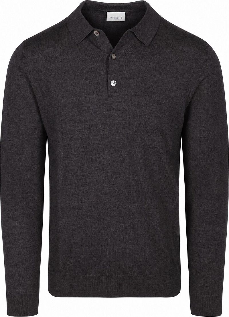 Profuomo Longsleeve Poloshirt Merinowol Donkerbruin
