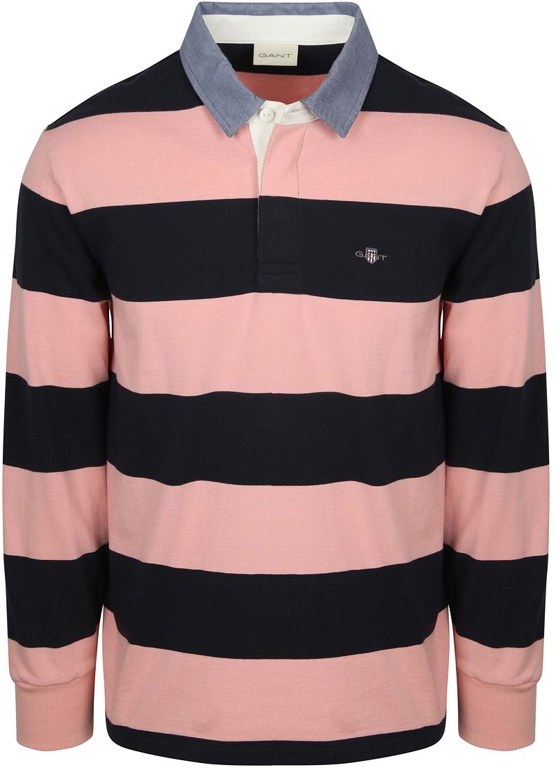 Gant Heavy Rugger Shield Poloshirt Streifen Navy Rosa - Größe M günstig online kaufen
