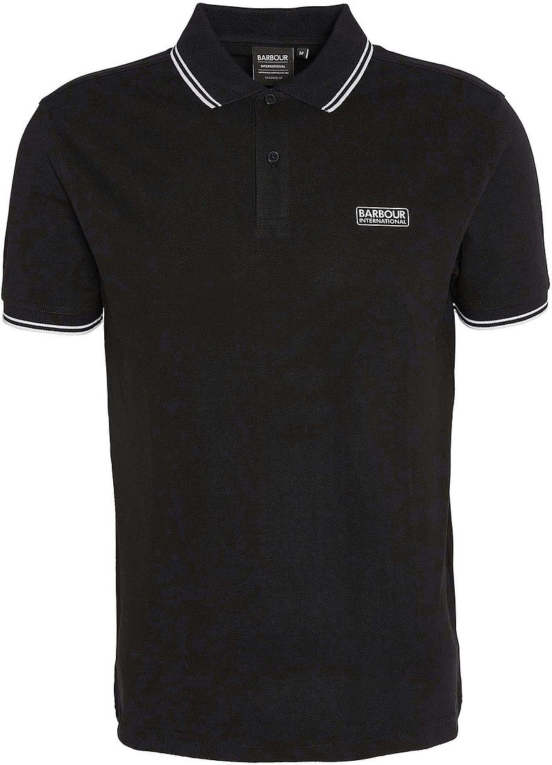 Barbour International Piqu&eacute; Poloshirt Evan Tipped Zwart