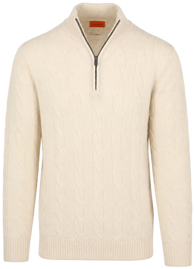 Steppin' Out Lau Pull Merino Half Zip Cable Ecru