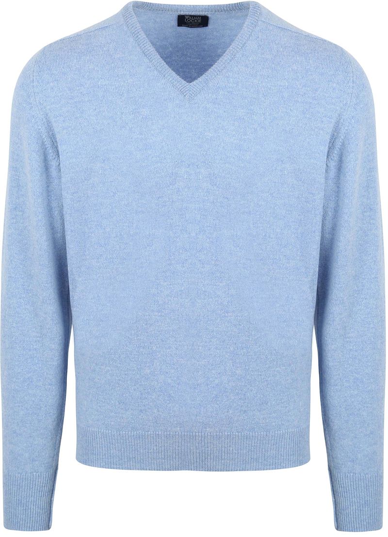 William Lockie V-Ausschnitt-Pullover aus Lammwolle Hellblau - Größe L