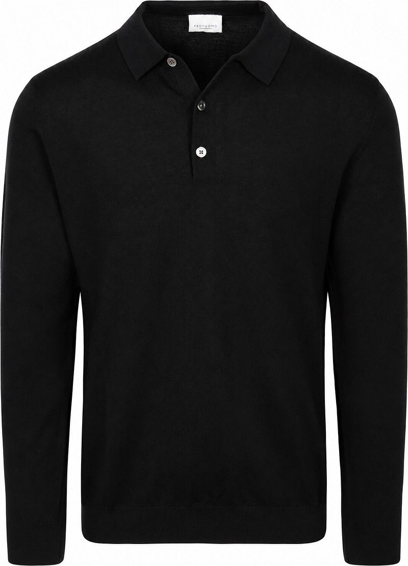 Profuomo Longsleeve Poloshirt Merinowol Zwart
