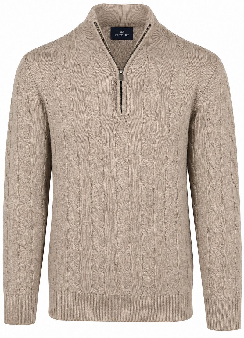 Steppin' Out Lau Pull Merino Half Zip Cable Beige