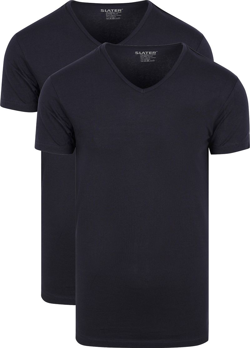 Slater 2er-Pack Stretch V-Ausschnitt T-shirt Dunkelblau - Größe XL
