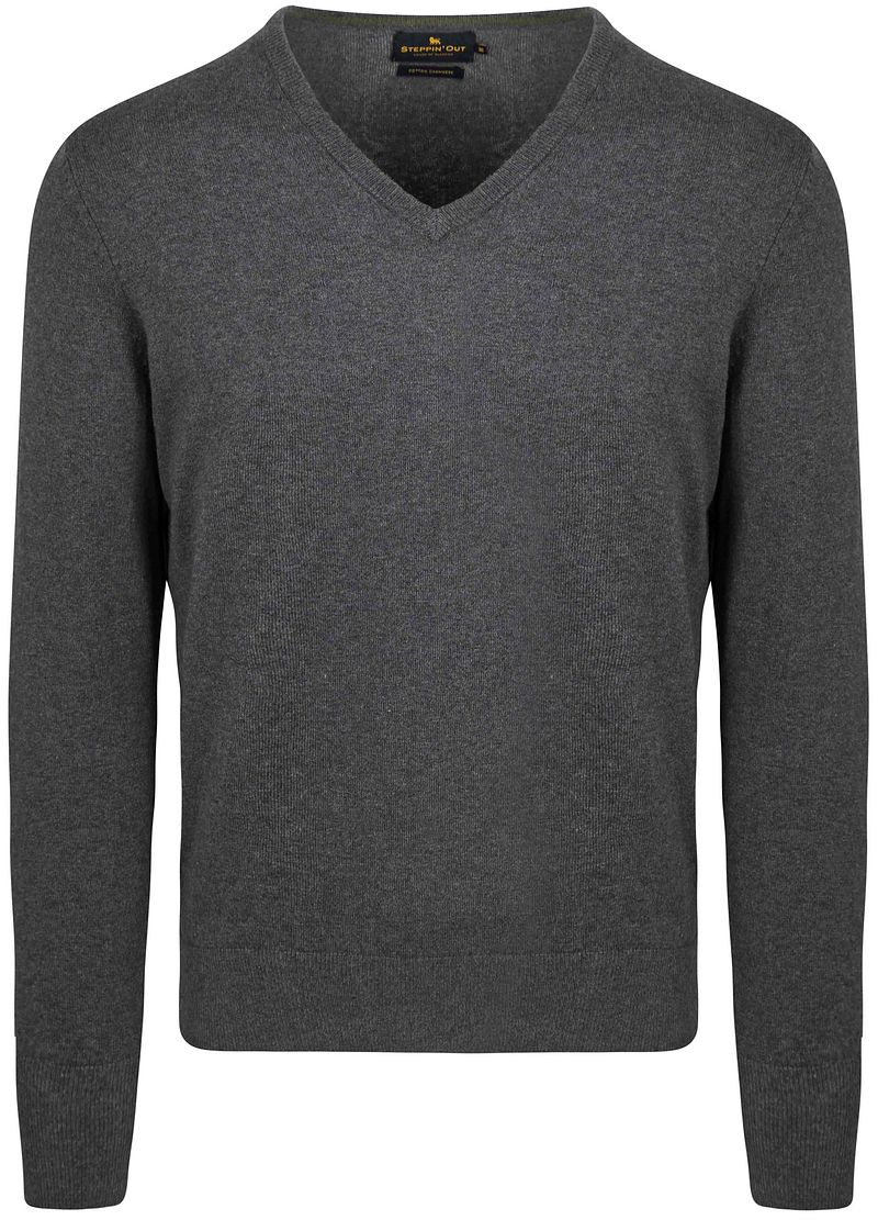 Steppin' Out Trui Cotton Cashmere V-hals Antraciet Melange