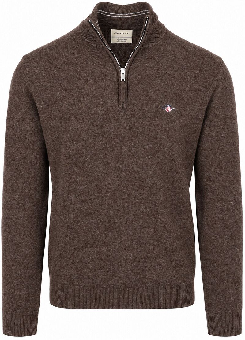 Gant Halfzip Lamswol Trui Bruin