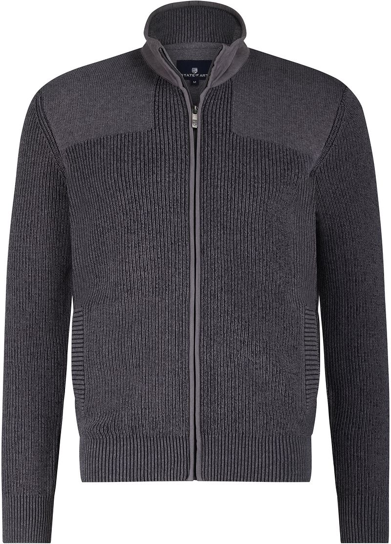 State Of Art Strickjacke Structure – Anthrazit mit Contrast - Größe XXL