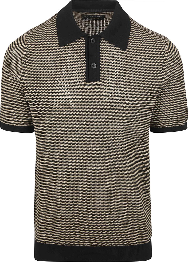 Marc O'Polo Strick Poloshirt Streifen Schwarz Beige - Größe XL