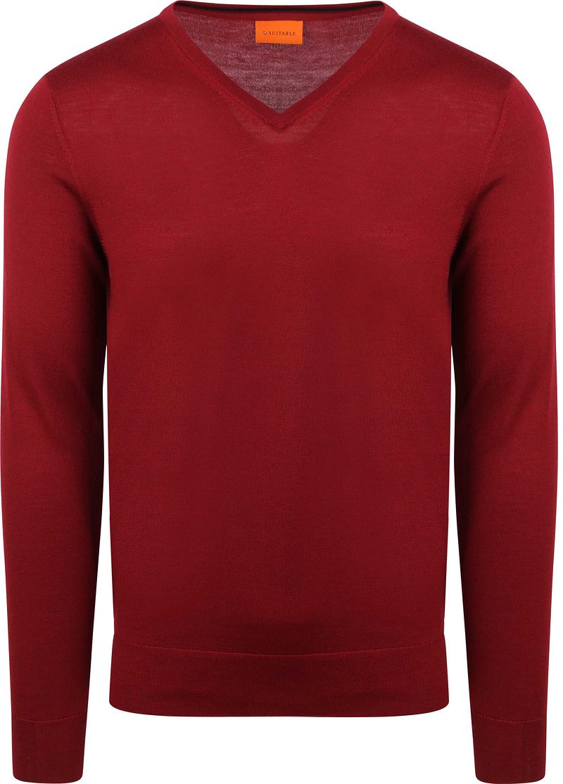Suitable Merino Pullover V-Ausschnitt Dunkelrot - Größe XL günstig online kaufen
