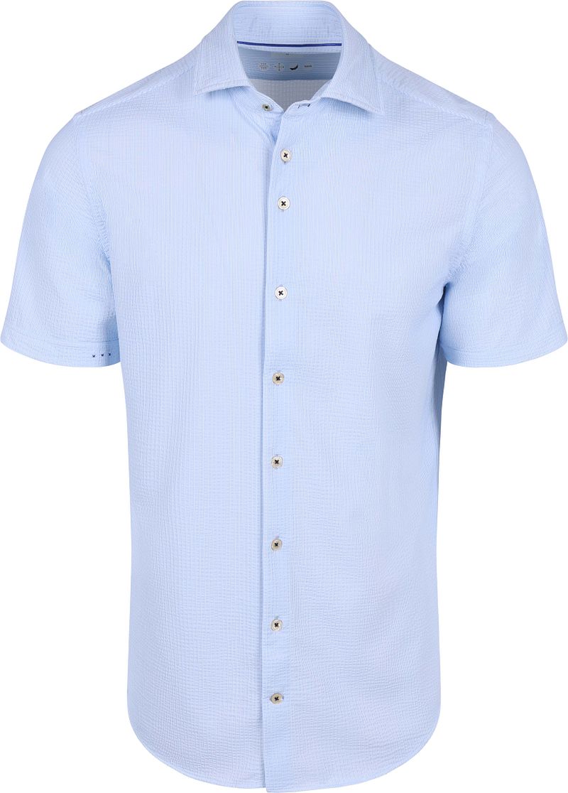R2 Amsterdam R2 Short Sleeve Hemd Seersucker Hellblau - Größe L