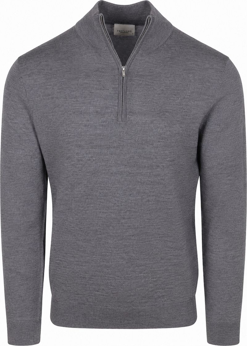 Profuomo Half Zip Pullover Merinowolle Grau - Größe XL