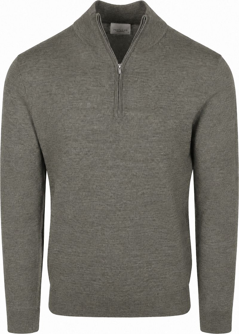 Profuomo Half Zip Pullover Merinowolle Grün - Größe XXL