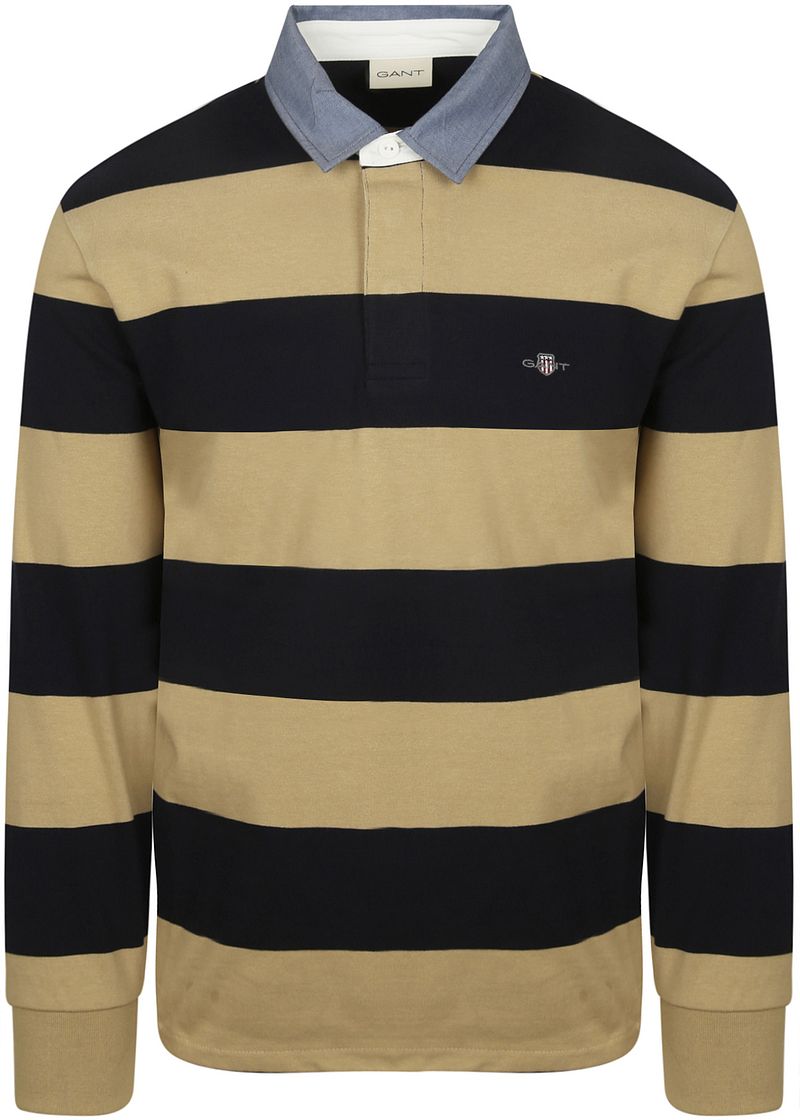 Gant Heavy Rugger Shield Langarm Poloshirt Streifen Navy Beige - Größe 3XL günstig online kaufen