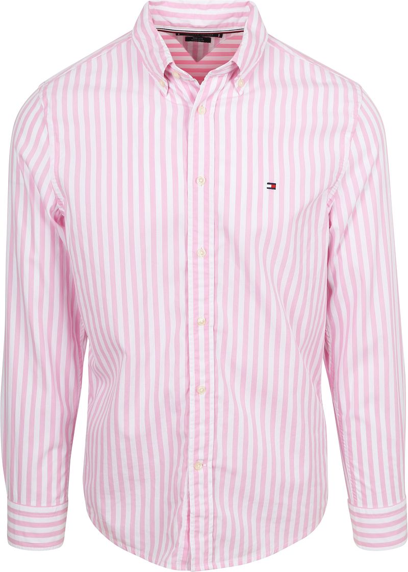 Tommy Hilfiger Poplin Hemd Streifen Rosa - Größe L günstig online kaufen