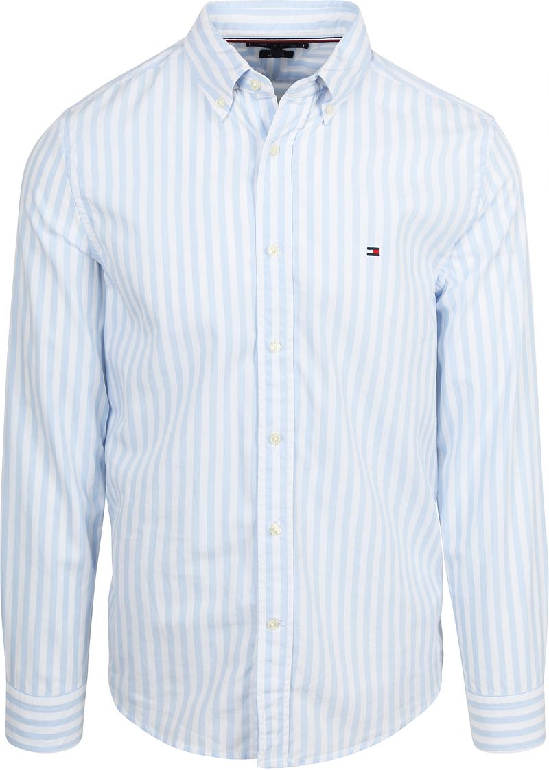 Tommy Hilfiger Poplin Overhemd Streep Lichtblauw