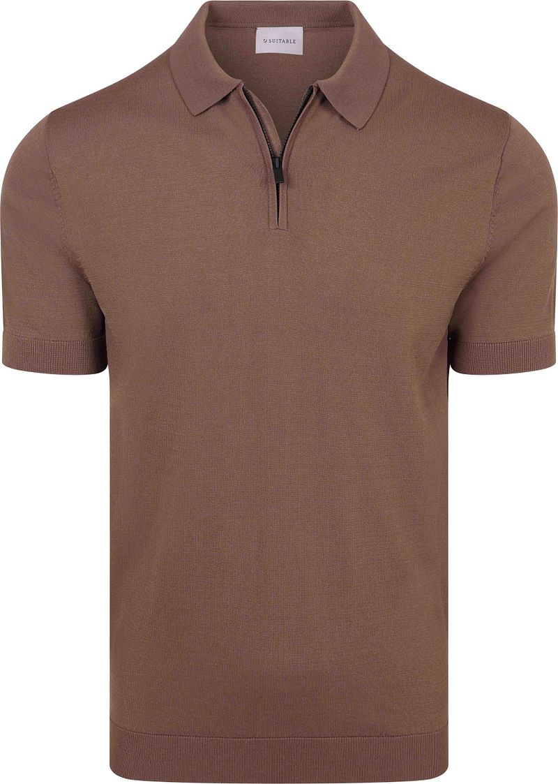 Suitable Knitted Half Zip Polo Dan Tabacco