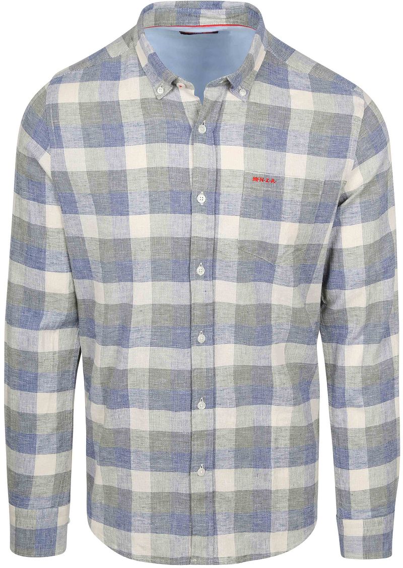 New zealand auckland NZA Shirt Picton Linnen Blend Ruit Blauw