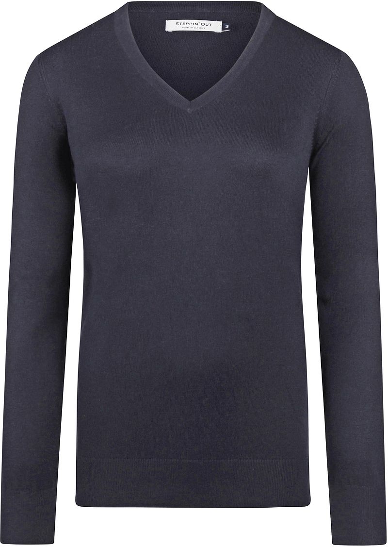 Steppin' Out Damen Pullover Cotton Cashmere V-Ausschnitt Navy - Größe L