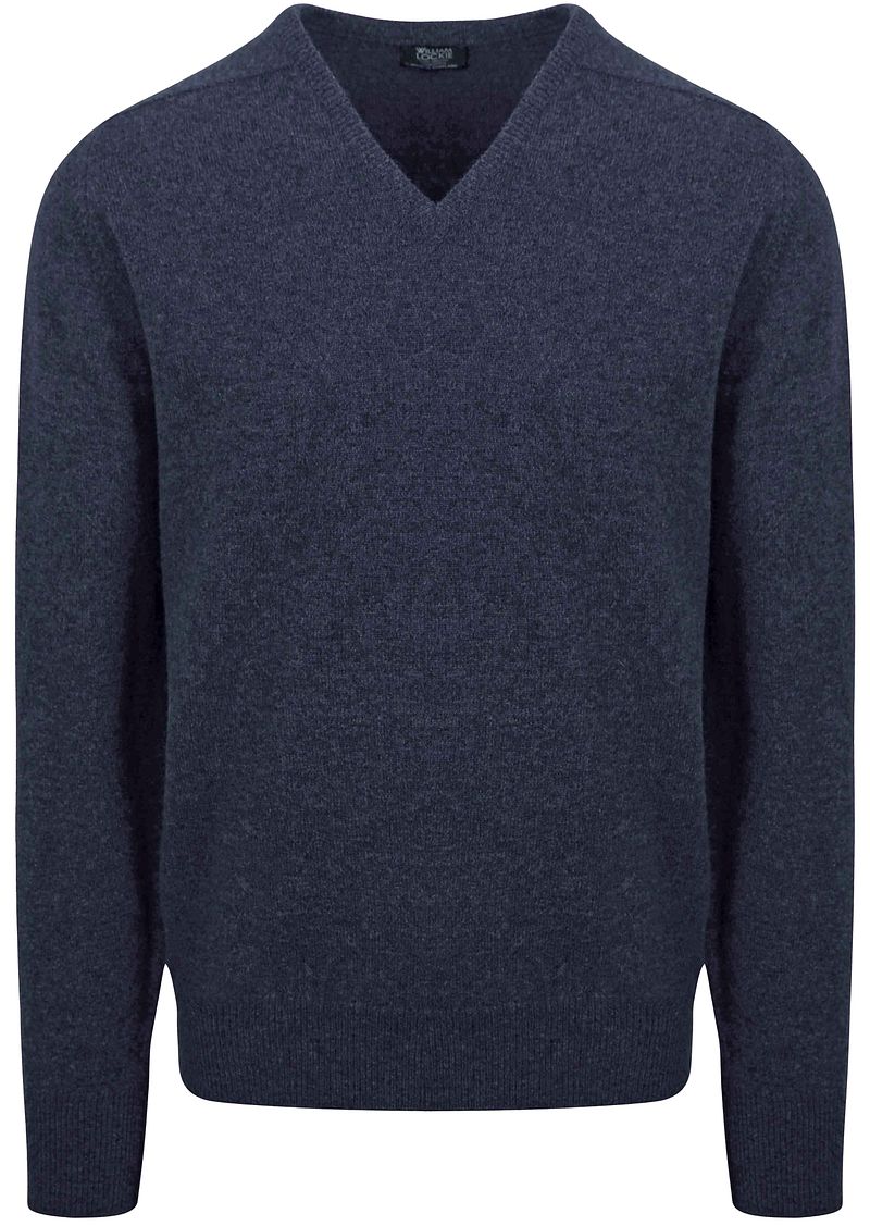 William Lockie V-Ausschnitt Pullover Lammwolle Indigo Melange - Größe XL günstig online kaufen