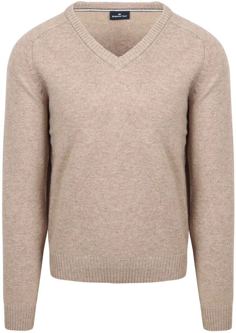 Steppin' Out Pullover V-Ausschnitt Lammwolle Beige - Größe L günstig online kaufen