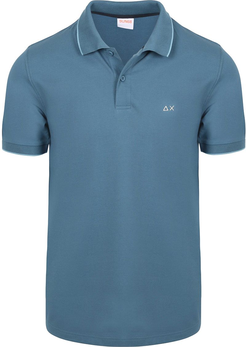 Sun68 Poloshirt Small Stripe Collar Petrol Blauw