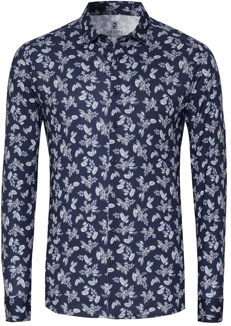 DESOTO Hemd Denim-Blooming-Druck Navy - Größe XL