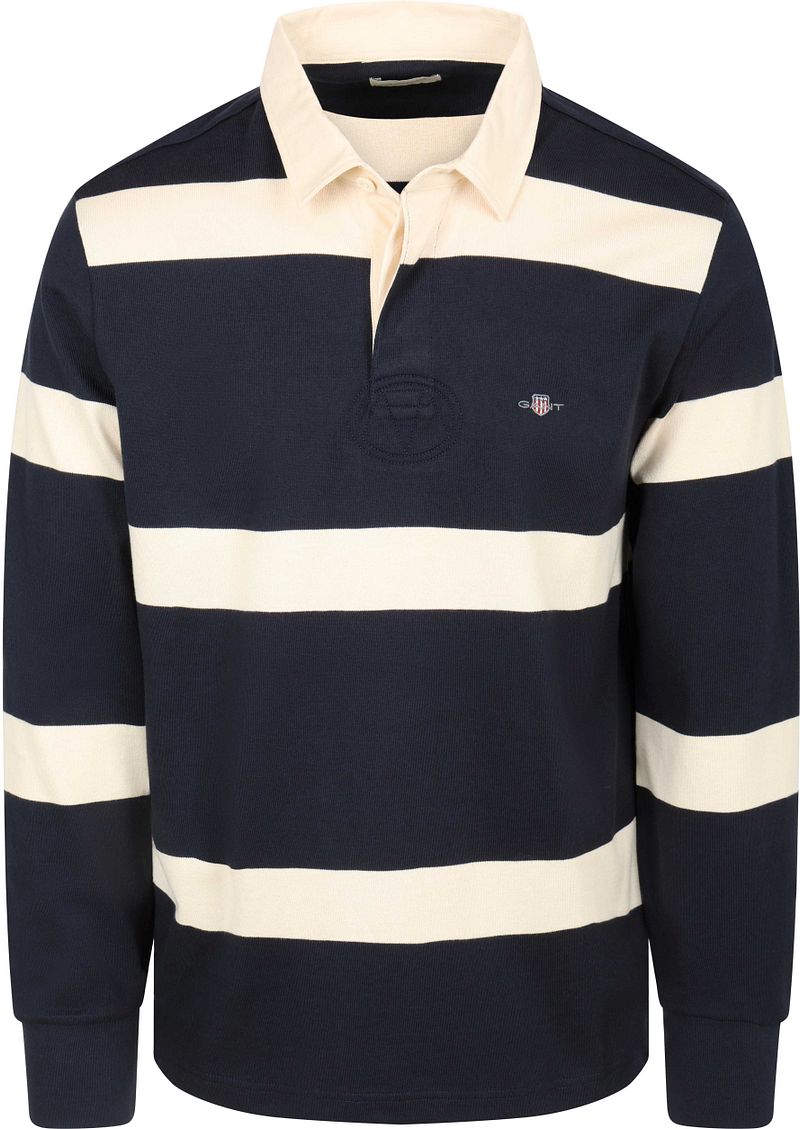 Gant Heavy Rugger Stripe Shield Poloshirt Navy/Weiß - Größe Xxl