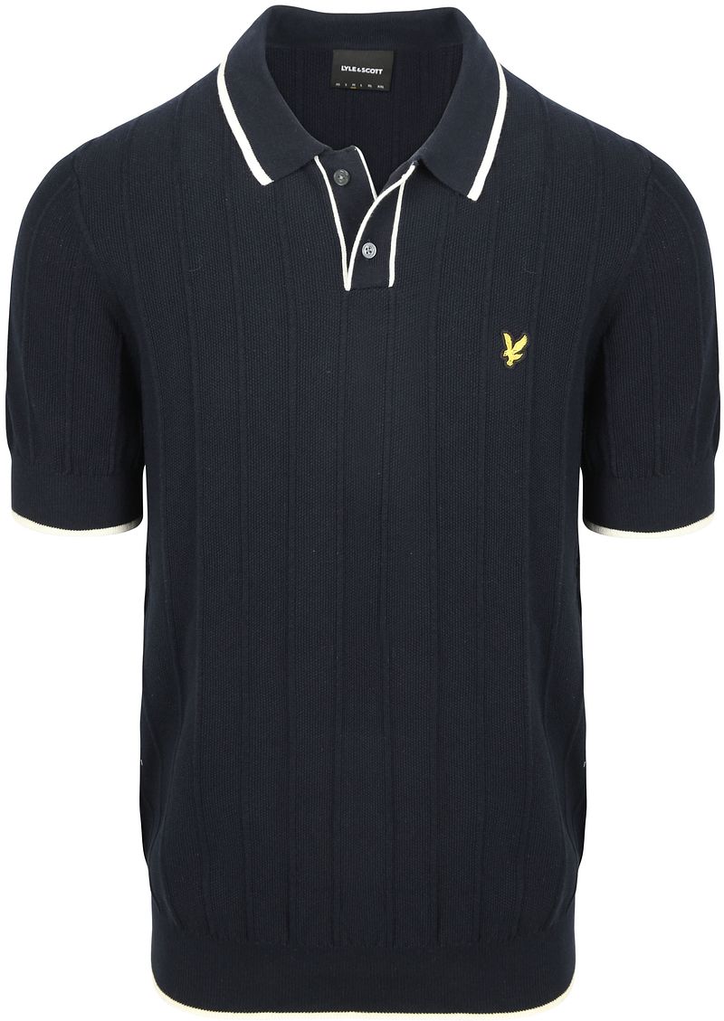 Lyle & Scott Strick-Poloshirt mit Kontrastkante Dunkelblau - Größe S günstig online kaufen