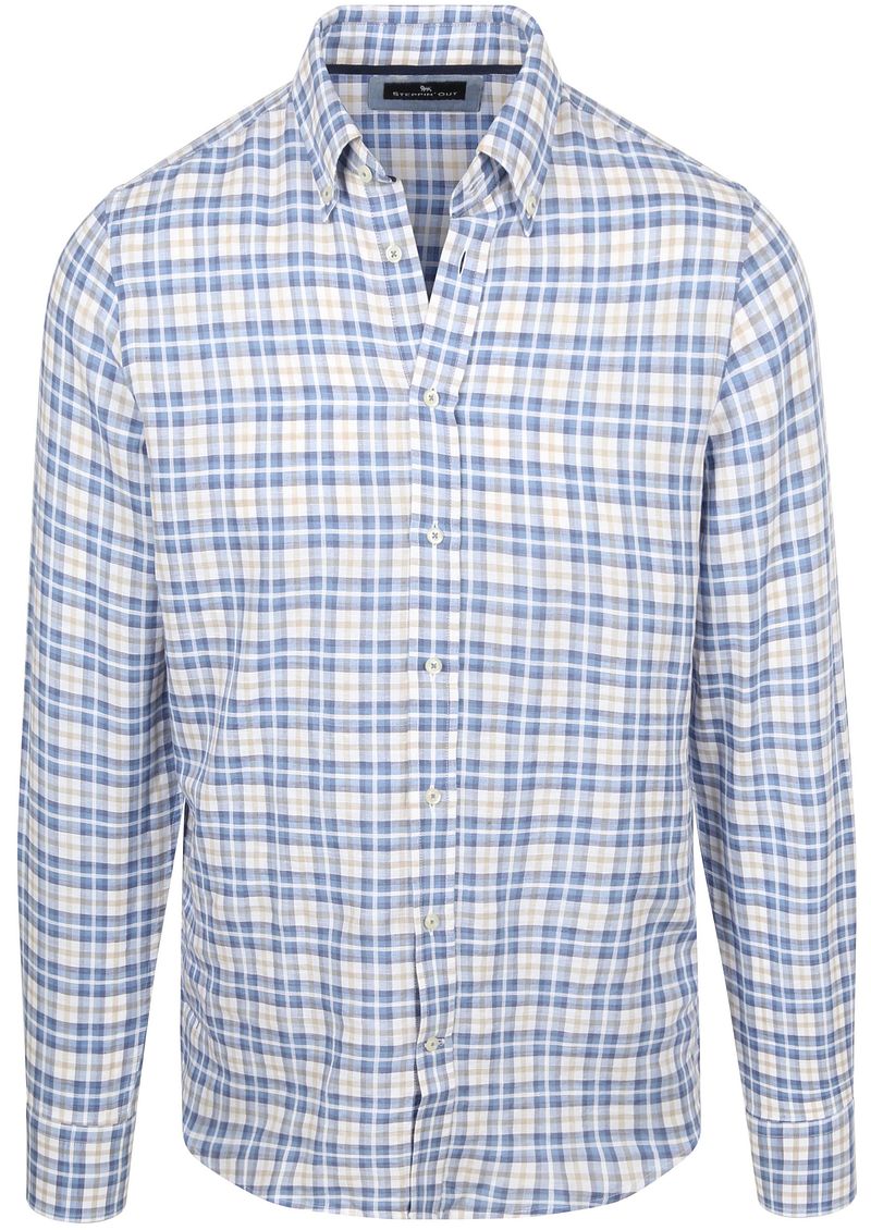 Steppin' Out Overhemd Linen Cotton Checks Blauw Sand