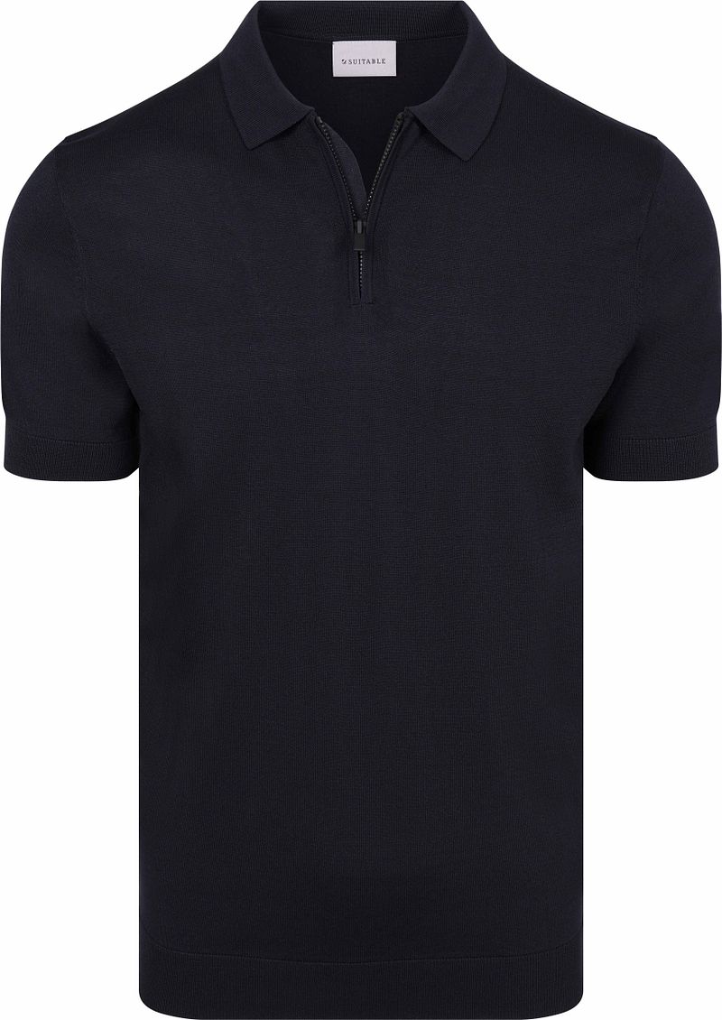 Suitable Knitted Half Zip Polo Dan Navy