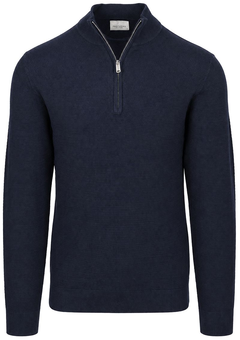 Profuomo Half Zip Pullover Dunkelblau mit Struktur - Größe XXL