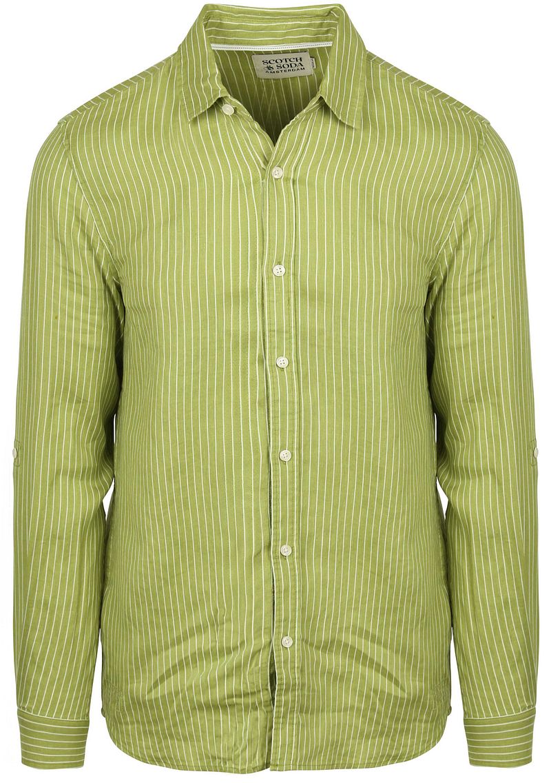 Scotch and Soda Linnen Overhemd Streep Groen