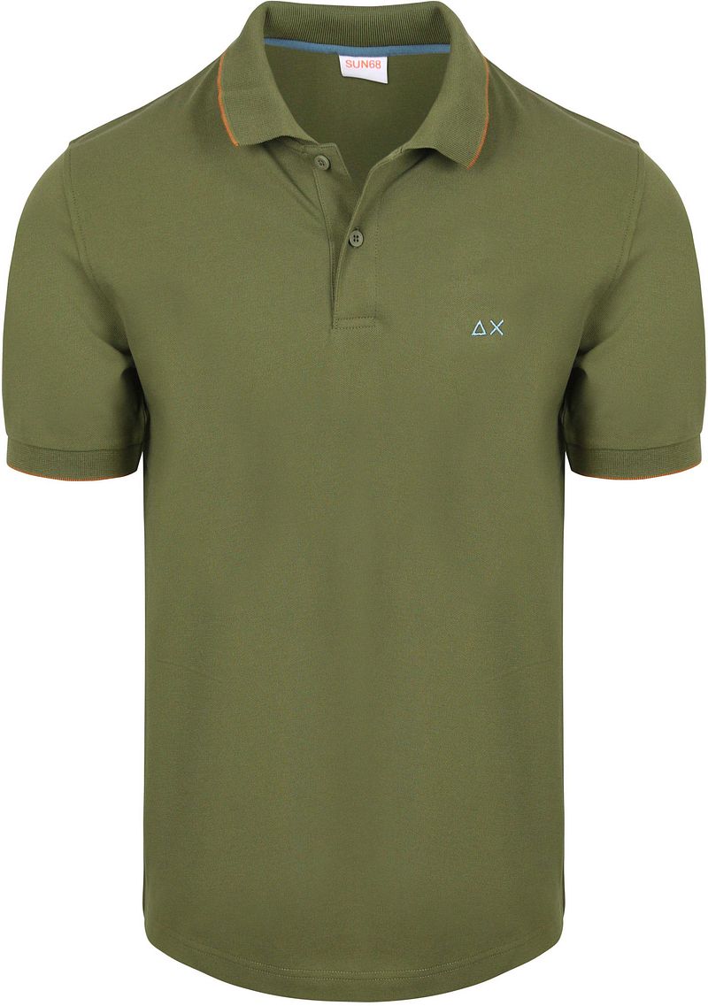 Sun68 Poloshirt Small Stripe Collar Olijfgroen