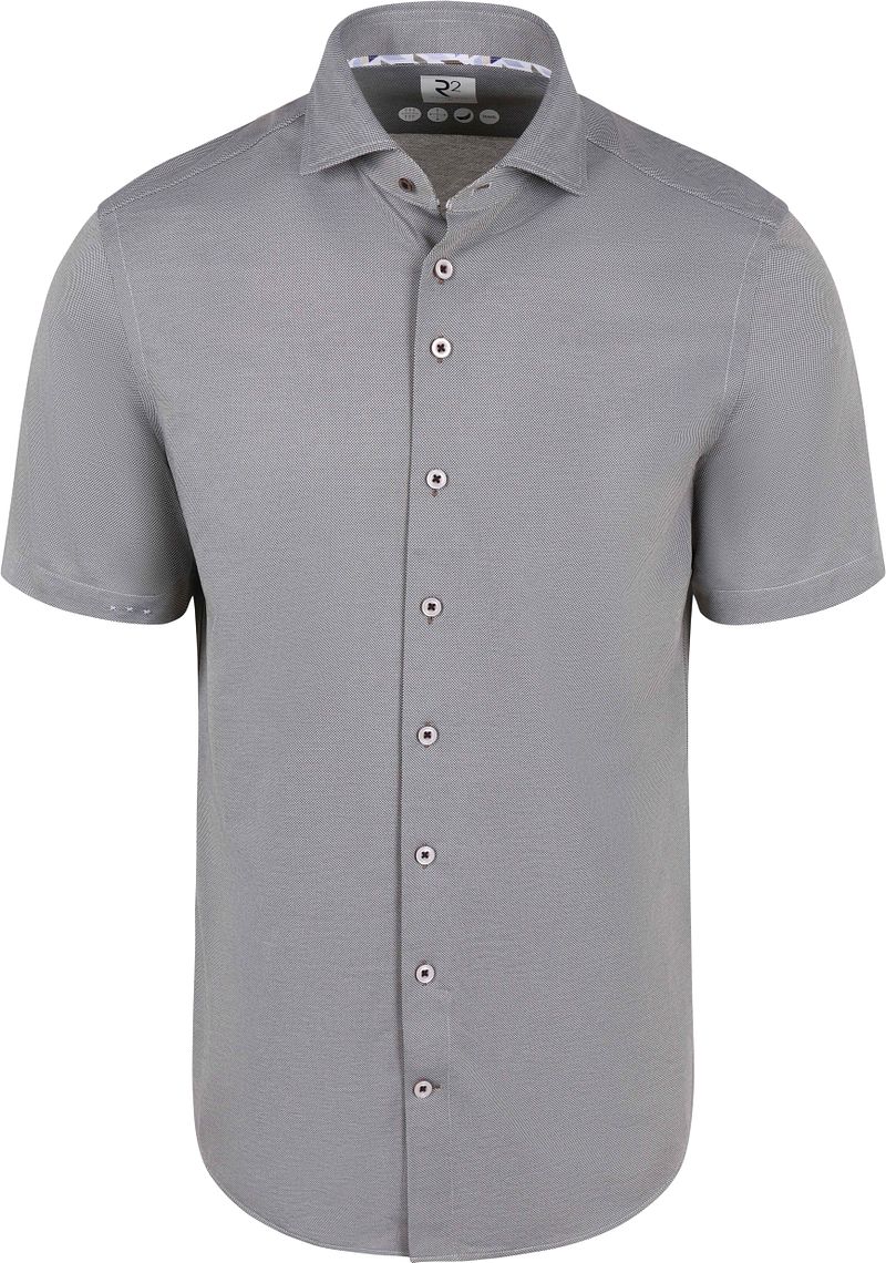 R2 Amsterdam R2 Short Sleeve Overhemd Technical Knitted Dobby Groen