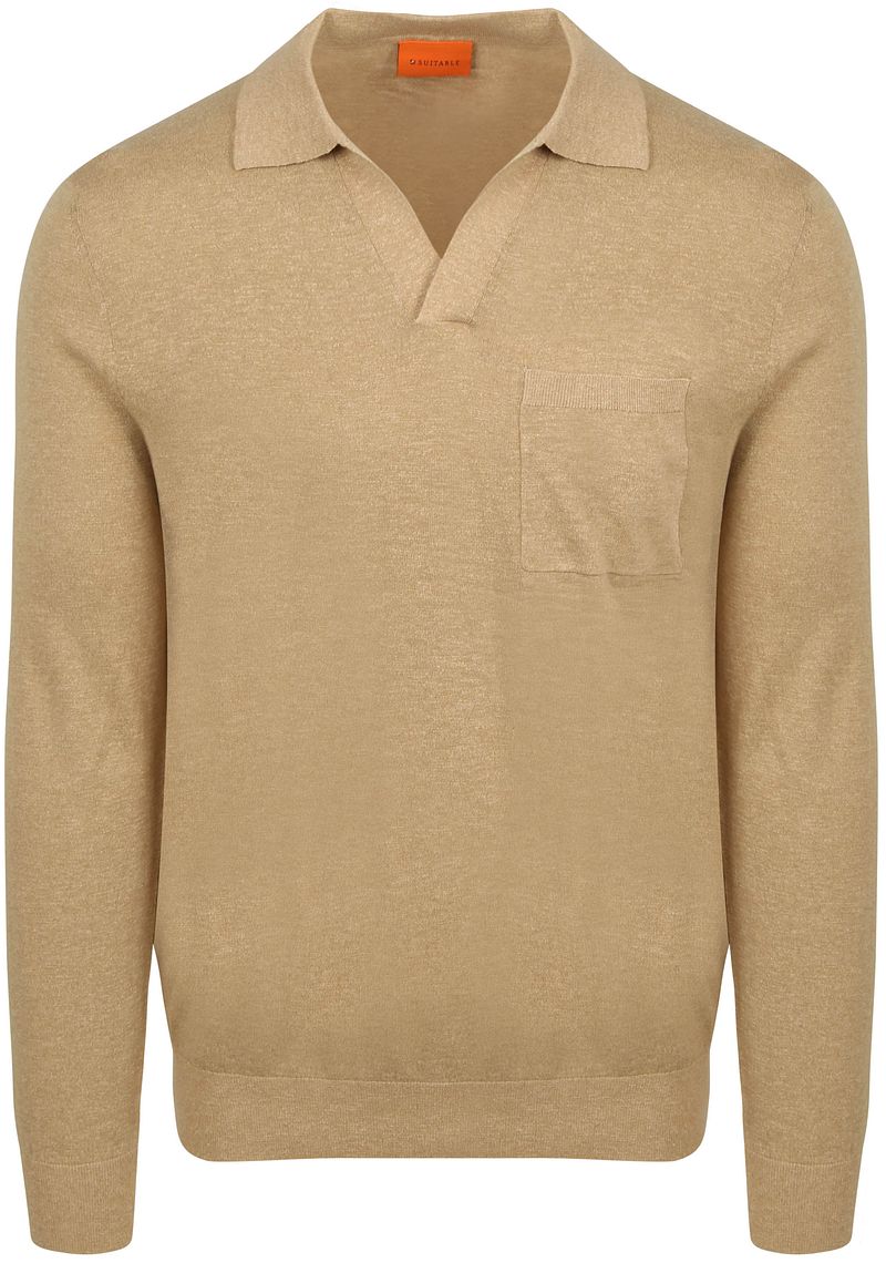 Suitable Longsleeve Knitted Poloshirt Riva Pocket Sand - Größe XL günstig online kaufen