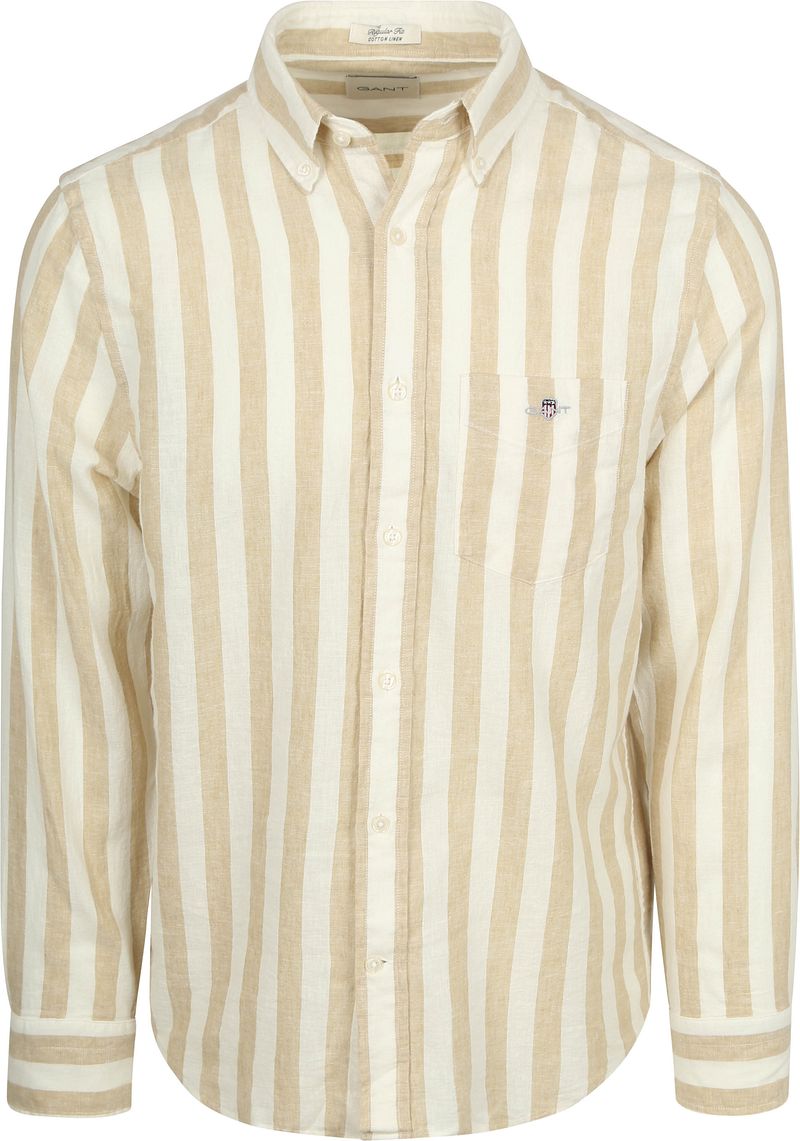 Gant Cotton Linen Hemd Stripe Beige - Größe XL günstig online kaufen