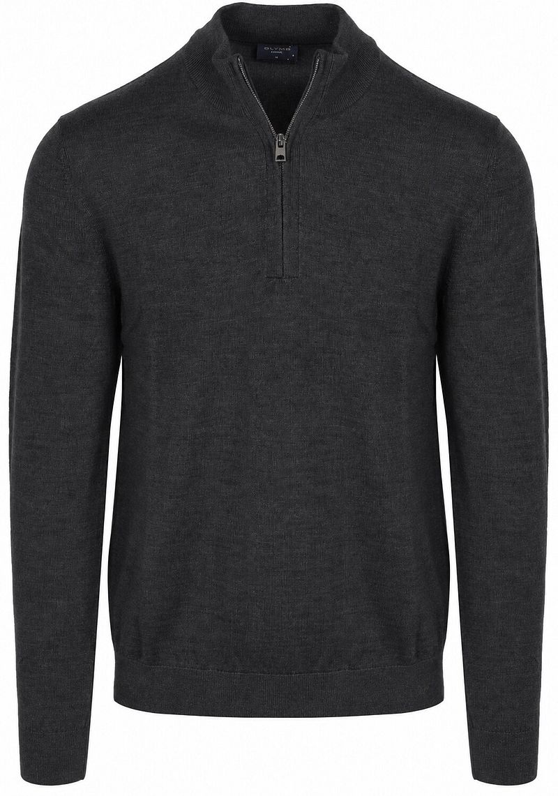 Olymp Half Zip Trui Wol Antraciet